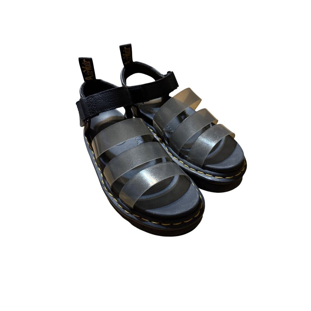 Dr. Martens Blaire Jelly Glitter Strappy Sandals Black Silver Platform size 7